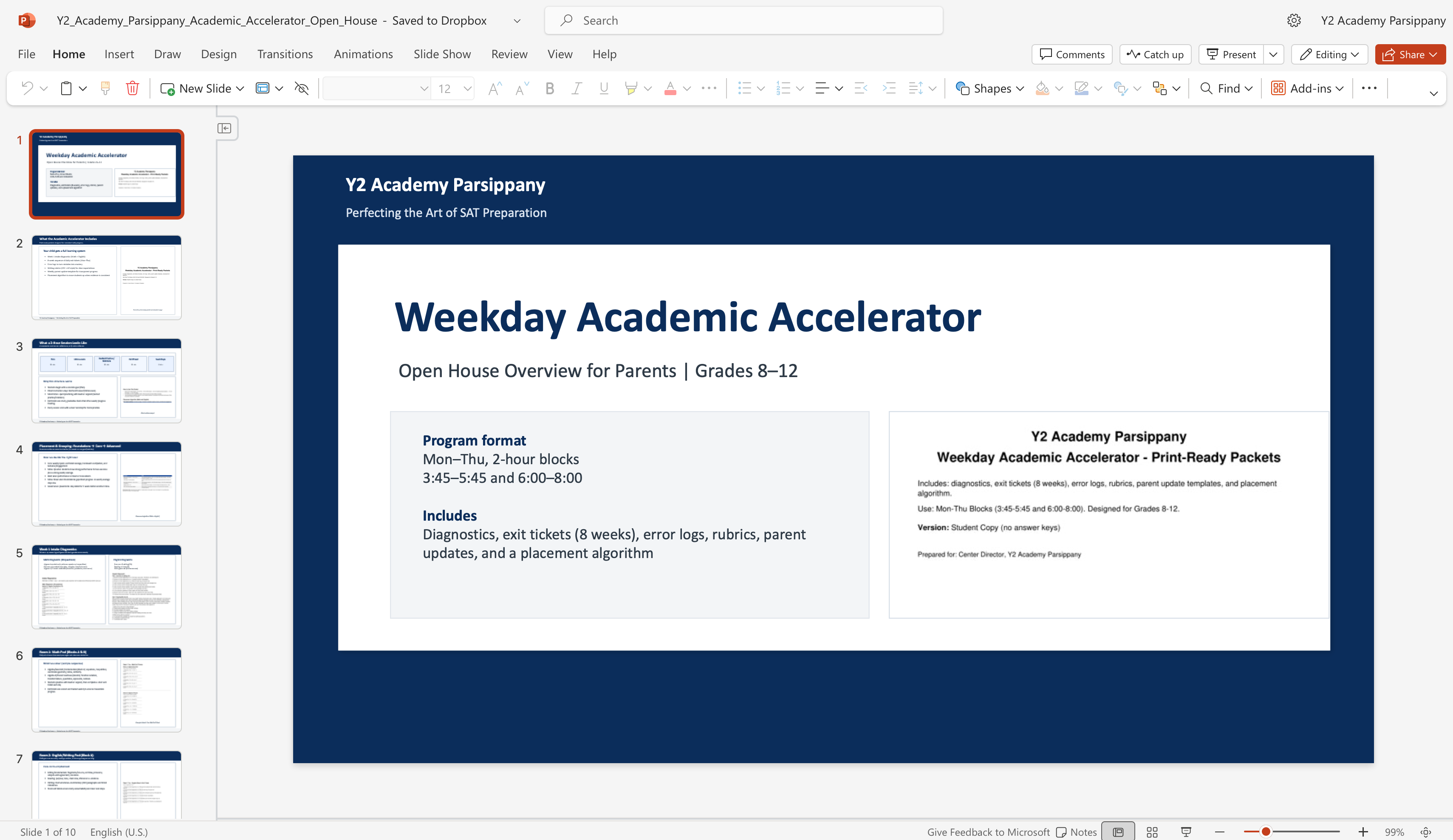 Weekday Academic Accelerator Program Details